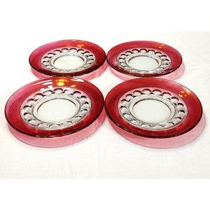 KINGS CROWN Ruby Red Thumbprint TIFFIN FRANCISCAN Luncheon Plates 4